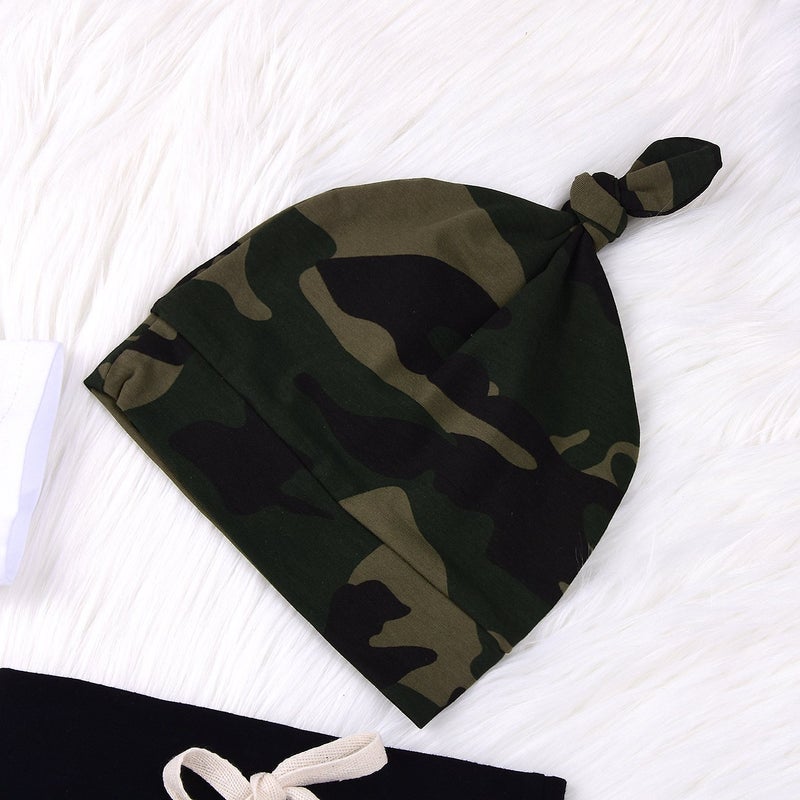 MEKILYN 3Pcs Baby Boys Little Brother Camouflage Romper Tops+Pants Leggings+ Hat Outfits Set (White&camouflage, 0-6m(Tag70)) - Image 5